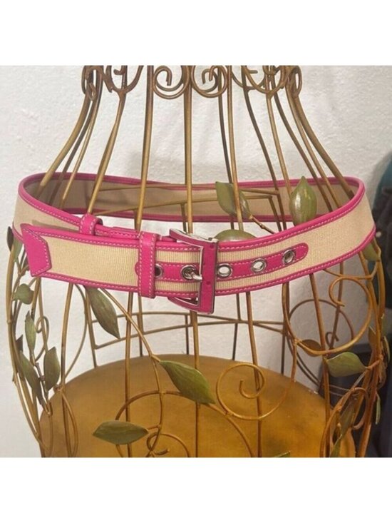Prada Pink Tan Canvas Leather Belt Size 90/36 Made In Italy Silver Buckle 1C3150 main image 9